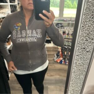 Kansas KU Jayhawks vintage Gray zip sweatshirt L